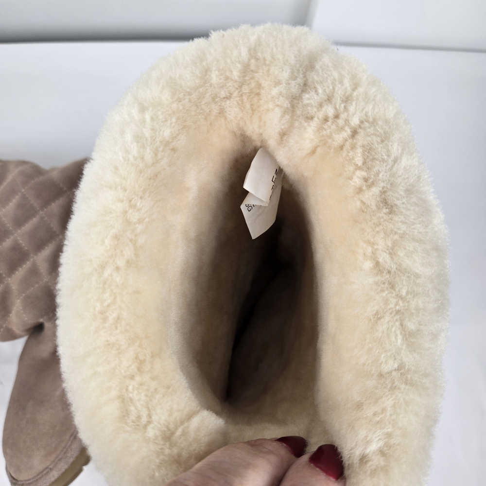 Michael Kors Quilted Suede Shearling-Trim Tall Boot - Taupe 6M - Picture 12 of 12